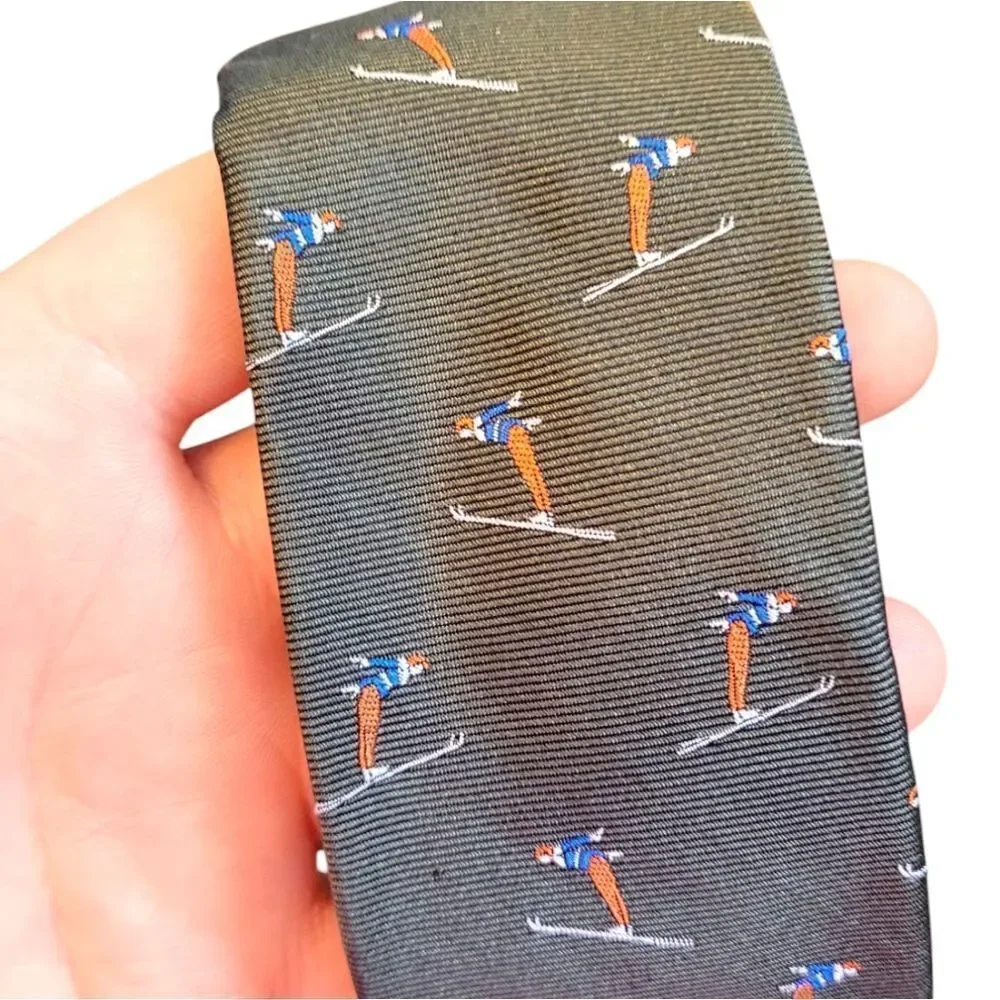Banana Republic Olive Green Skier Jump Silk Tie